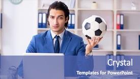  Presentation with motivation ball hill businessman - Amazing presentation theme having young handsome businessman with soccer backdrop and a ocean colored foreground