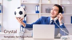  Presentation with motivation ball hill businessman - Cool new theme with young handsome businessman with soccer backdrop and a lemonade colored foreground