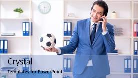  Presentation with soccer - Amazing slides having young handsome businessman with soccer backdrop and a teal colored foreground