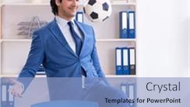  Presentation with soccer - Slide deck having young-handsome-businessman-with-soccer background and a  colored foreground