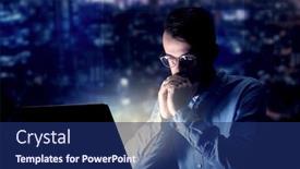  Presentation with blue night - Amazing presentation theme having young handsome businessman working late at night in the office with blue lights in the background backdrop and a navy blue colored foreground