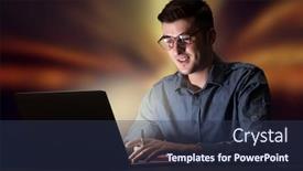  Presentation with young students working in groups - Audience pleasing PPT theme consisting of young handsome businessman working late at night in the office with warm lights in the background backdrop and a tawny brown colored foreground