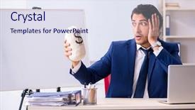  Presentation with working - Colorful presentation design enhanced with young handsome businessman working backdrop and a sky blue colored foreground