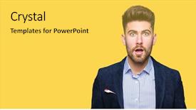  Presentation with bussines - PPT theme featuring young handsome bussines man afraid background and a yellow colored foreground