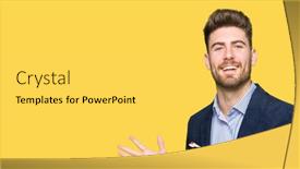  Presentation with bussines - Cool new PPT theme with young handsome bussines man clapping and applauding happy and joyful smiling proud hands together backdrop and a light gray colored foreground