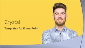  Presentation with bussines - Cool new PPT layouts with young handsome bussines man happy face smiling with crossed arms looking at the camera positive person backdrop and a yellow colored foreground