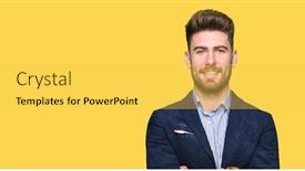  Presentation with bussines - Slide set with young handsome bussines man happy face smiling with crossed arms looking at the camera positive person background and a yellow colored foreground