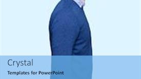  Presentation with bussines - Slide deck consisting of young handsome bussines man looking to side relax profile pose with natural face with confident smile background and a light blue colored foreground