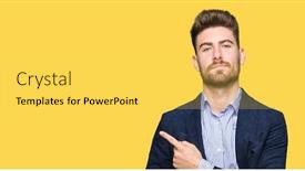  Presentation with bussines - Beautiful presentation design featuring young-handsome-bussines-man-pointing backdrop and a yellow colored foreground