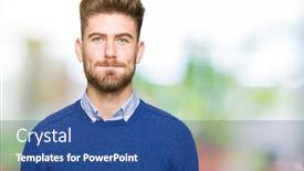  Presentation with bussines - Presentation consisting of young handsome bussines man puffing cheeks with funny face mouth inflated with air crazy expression background and a ocean colored foreground