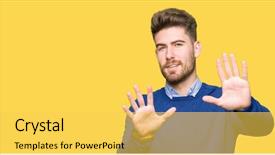  Presentation with bussines - Theme having young handsome bussines man smiling background and a  colored foreground