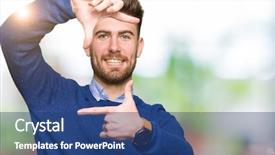  Presentation with bussines - PPT theme featuring young handsome bussines man smiling background and a  colored foreground