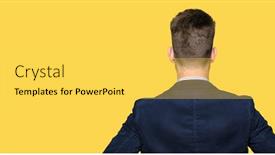  Presentation with bussines - Colorful presentation enhanced with young handsome bussines man standing backwards looking away with arms on body backdrop and a yellow colored foreground