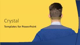  Presentation with bussines - Beautiful slide set featuring young handsome bussines man standing backwards looking away with arms on body backdrop and a yellow colored foreground