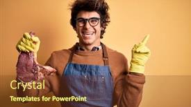  Presentation with butcher - Amazing slide set having young-handsome-butcher-man-holding backdrop and a tawny brown colored foreground