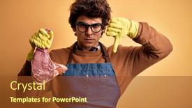  Presentation with butcher - PPT theme having young-handsome-butcher-man-holding background and a tawny brown colored foreground