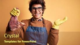  Presentation with butcher - Theme consisting of young-handsome-butcher-man-holding background and a tawny brown colored foreground