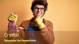  Presentation with butcher - Audience pleasing slide deck consisting of young-handsome-butcher-man-holding backdrop and a tawny brown colored foreground