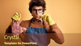  Presentation with butcher - Cool new PPT layouts with young-handsome-butcher-man-holding backdrop and a tawny brown colored foreground