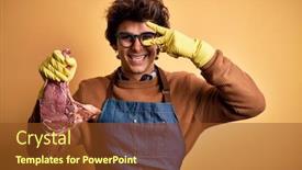  Presentation with butcher - Presentation theme enhanced with young-handsome-butcher-man-holding background and a tawny brown colored foreground