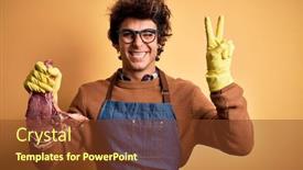  Presentation with butcher - Cool new presentation theme with young-handsome-butcher-man-holding backdrop and a tawny brown colored foreground