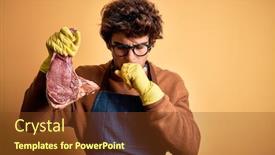  Presentation with butcher - Theme having young-handsome-butcher-man-holding background and a tawny brown colored foreground