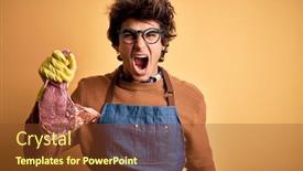  Presentation with butcher - Audience pleasing PPT layouts consisting of young-handsome-butcher-man-holding backdrop and a tawny brown colored foreground