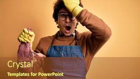  Presentation with butcher - Cool new presentation with young-handsome-butcher-man-holding backdrop and a tawny brown colored foreground