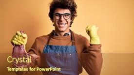  Presentation with butcher - Slide set consisting of young-handsome-butcher-man-holding background and a tawny brown colored foreground