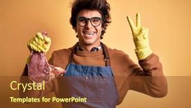  Presentation with butcher - Presentation theme featuring young-handsome-butcher-man-holding background and a tawny brown colored foreground
