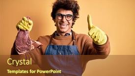  Presentation with butcher - Amazing presentation theme having young-handsome-butcher-man-holding backdrop and a tawny brown colored foreground