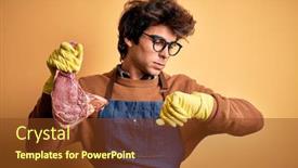  Presentation with butcher - Presentation theme consisting of young-handsome-butcher-man-holding background and a tawny brown colored foreground
