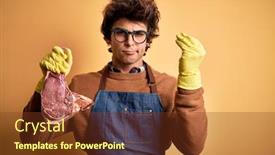  Presentation with butcher - PPT layouts featuring young-handsome-butcher-man-holding background and a tawny brown colored foreground