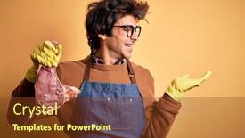  Presentation with butcher - Audience pleasing slides consisting of young-handsome-butcher-man-holding backdrop and a tawny brown colored foreground