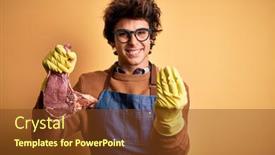  Presentation with butcher - Beautiful slide set featuring young-handsome-butcher-man-holding backdrop and a tawny brown colored foreground