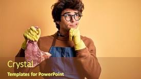  Presentation with butcher - Presentation theme consisting of young-handsome-butcher-man-holding background and a tawny brown colored foreground