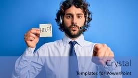  Presentation with call center - PPT theme featuring young-handsome-call-center-agent background and a teal colored foreground