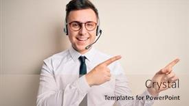  Presentation with customer service - Beautiful slide deck featuring young-handsome-caucasian-business-man backdrop and a lemonade colored foreground