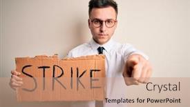  Presentation with protest - Cool new PPT theme with young-handsome-caucasian-business-man backdrop and a coral colored foreground