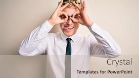  Presentation with business man climbs up to the top of 3d success stairs steps - Audience pleasing PPT theme consisting of young-handsome-caucasian-business-man backdrop and a soft green colored foreground