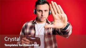  Presentation with defense - Colorful PPT layouts enhanced with young-handsome-caucasian-gamer-man backdrop and a tawny brown colored foreground