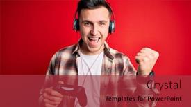  Presentation with video game 3d play games - PPT theme having young-handsome-caucasian-gamer-man background and a red colored foreground