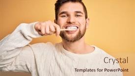  Presentation with tooth paste - Colorful slide deck enhanced with young-handsome-caucasian-man-brushing backdrop and a lemonade colored foreground