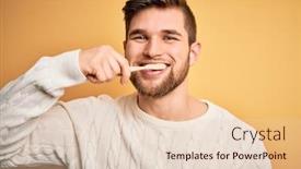  Presentation with tooth paste - Presentation theme consisting of young-handsome-caucasian-man-brushing background and a lemonade colored foreground