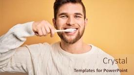  Presentation with tooth paste - Presentation theme enhanced with young-handsome-caucasian-man-brushing background and a lemonade colored foreground