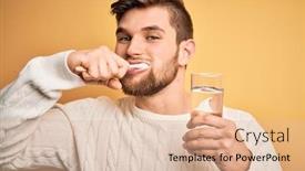  Presentation with tooth paste - Presentation design featuring young-handsome-caucasian-man-brushing background and a lemonade colored foreground