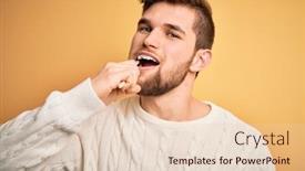  Presentation with tooth paste - Theme having young-handsome-caucasian-man-brushing background and a lemonade colored foreground