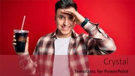  Presentation with soda - PPT layouts featuring young-handsome-caucasian-man-drinking background and a red colored foreground