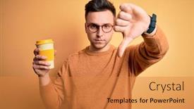  Presentation with negative - Slide set featuring young-handsome-caucasian-man-drinking background and a gold colored foreground