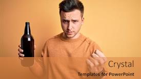  Presentation with beer bottle - PPT theme consisting of young-handsome-caucasian-man-drinking background and a gold colored foreground